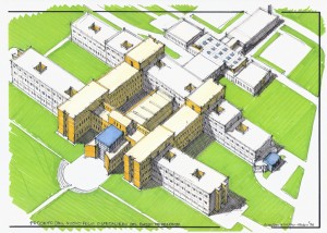 Progetto esecutivo del nuovo polo ospedaliero del basso ferrarese  – Perizia di assestamento in riduzione per n°270 posti letto, per la Coopcostruttori di Argenta (FE). (1996)